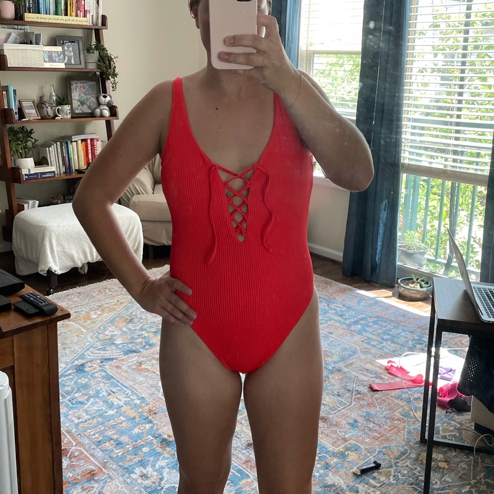 Hollister low back lace up one piece swimsuit